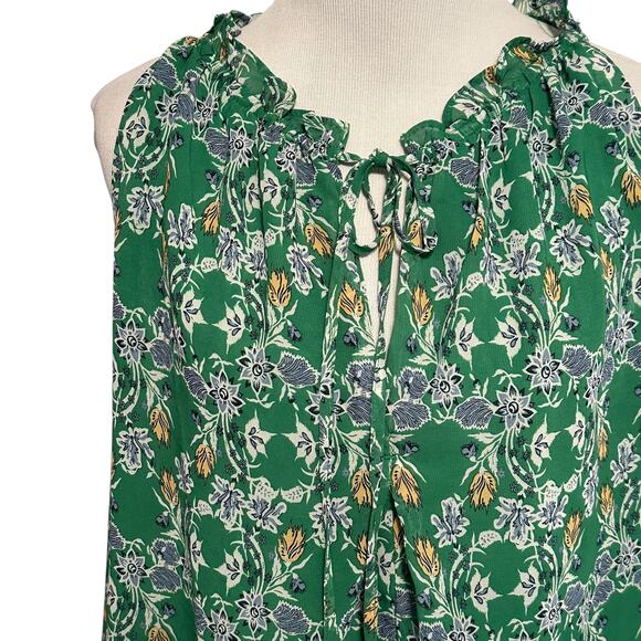 Max Studio Green Floral Top Womens Size 1X Ruffled Keyhole Career Casual Top - Picture 3 of 9